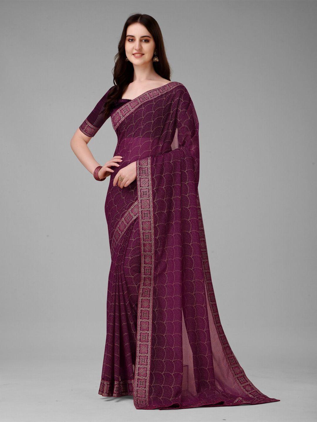 anouk burgundy & gold-toned printed silk blend saree