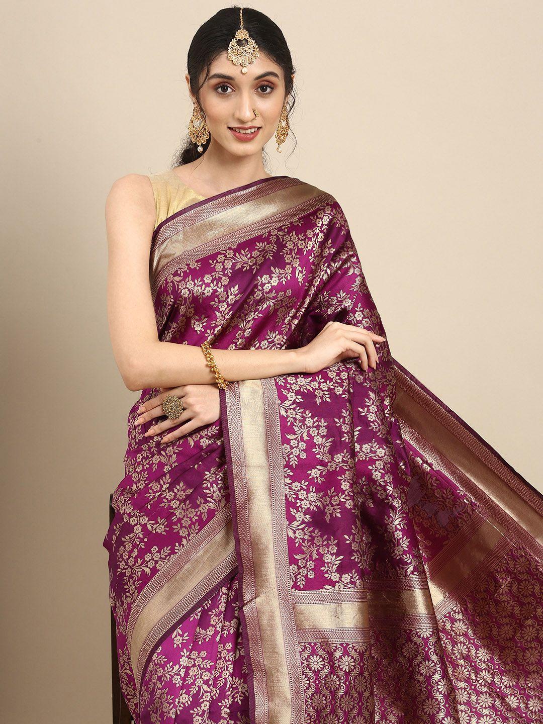 anouk burgundy woven design zari silk blend heavy work banarasi saree