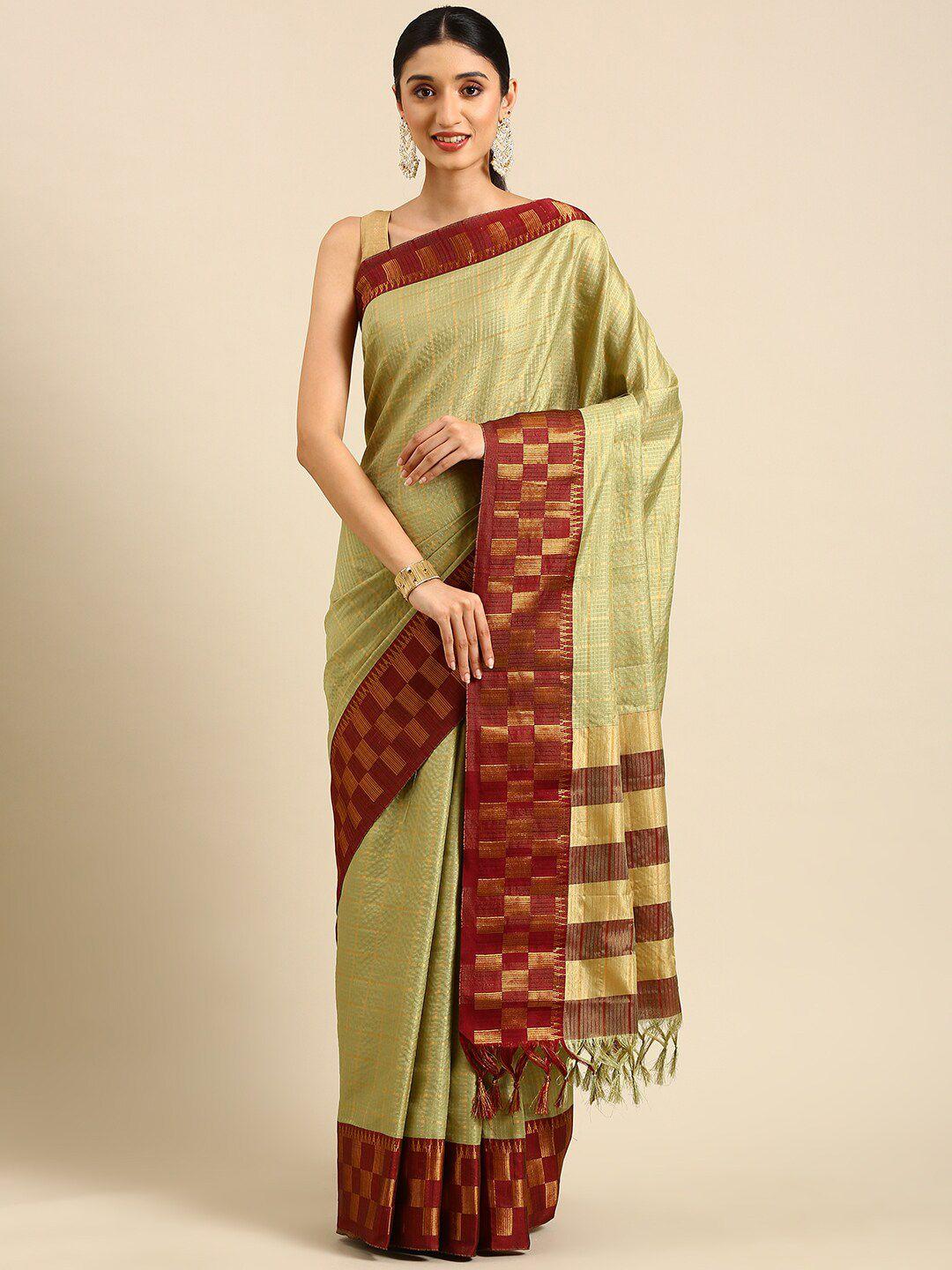 anouk checked woven design zari kanjeevaram saree