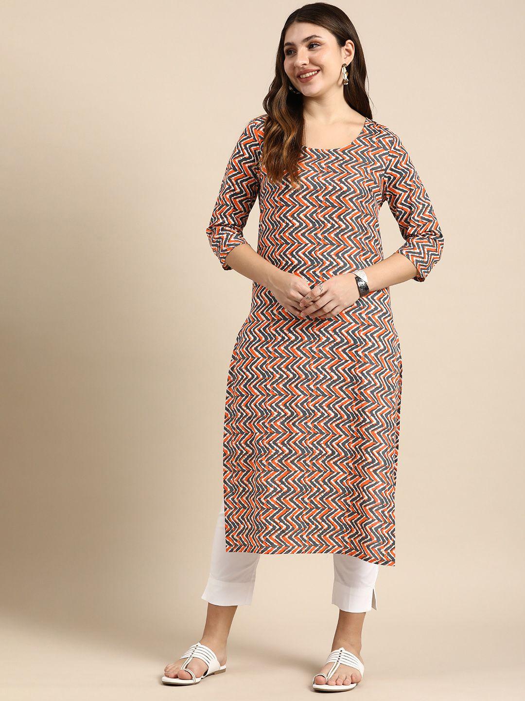 anouk chevron printed pure cotton straight kurta