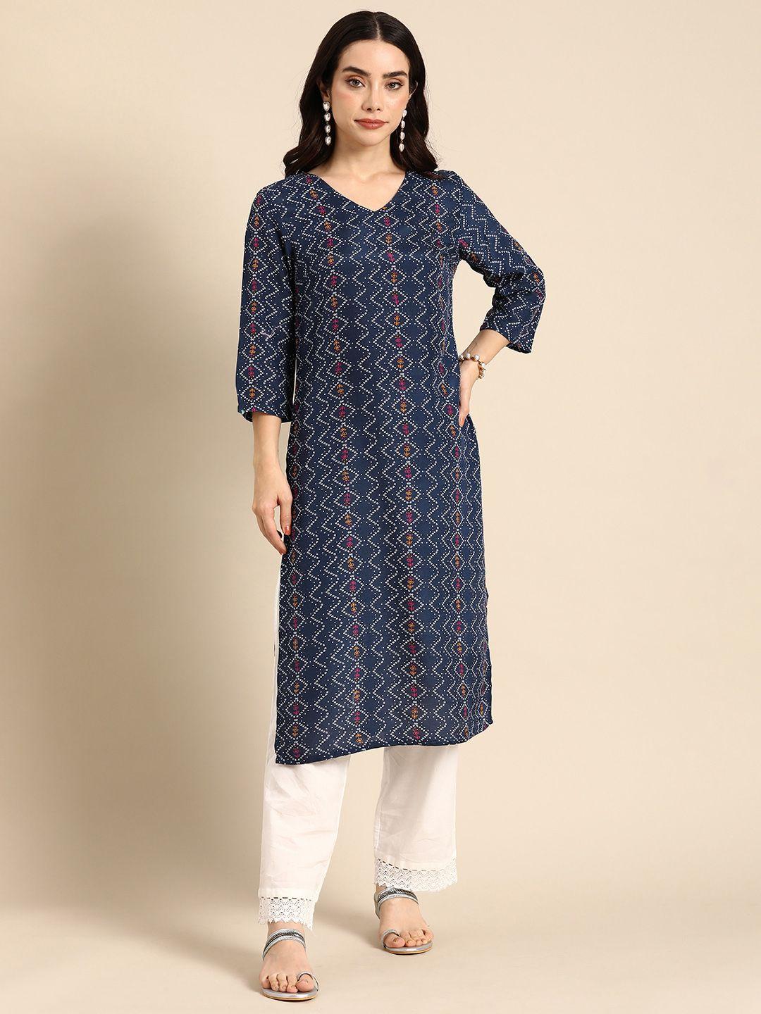 anouk chevron printed v-neck straight kurta