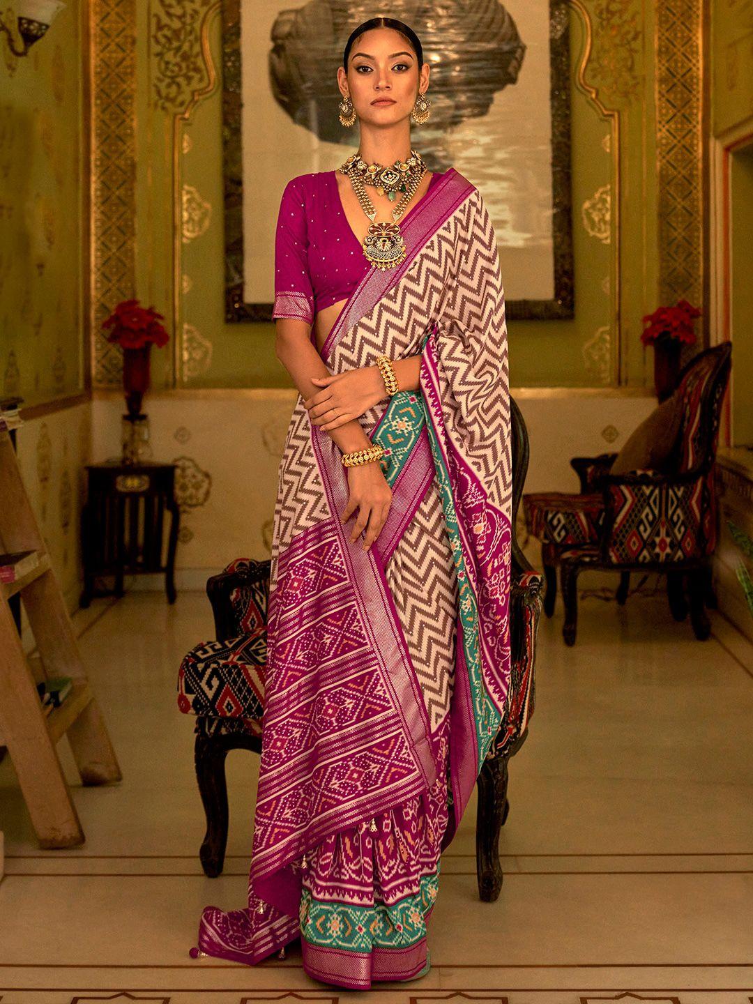 anouk chevron printed zari patola saree