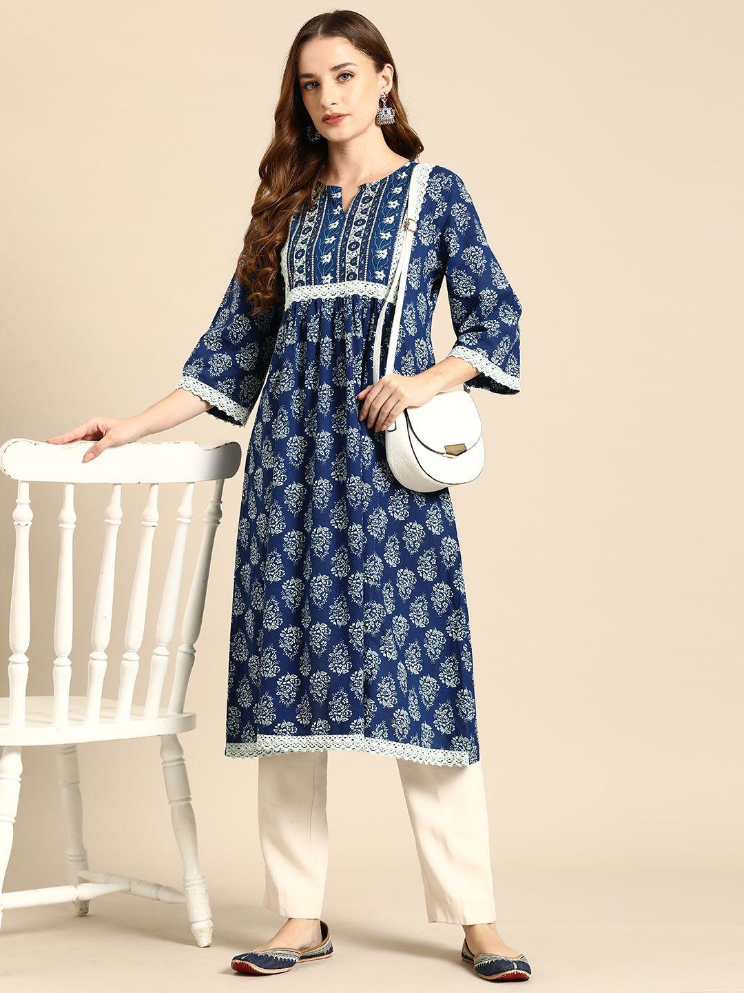 anouk cotton floral print a-line kurta