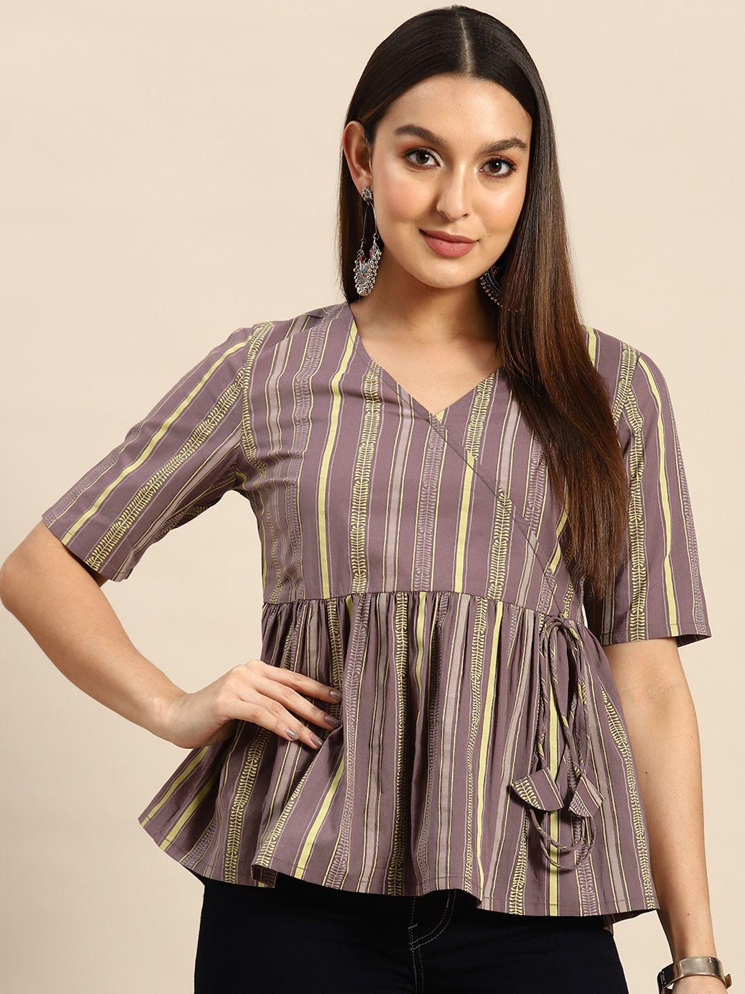 anouk cotton striped wrap ethnic top