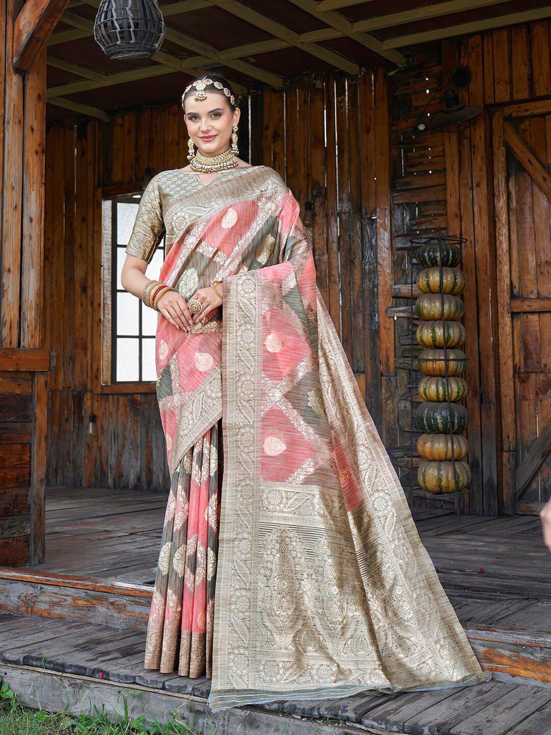 anouk cream-coloured ethnic motifs woven design zari saree