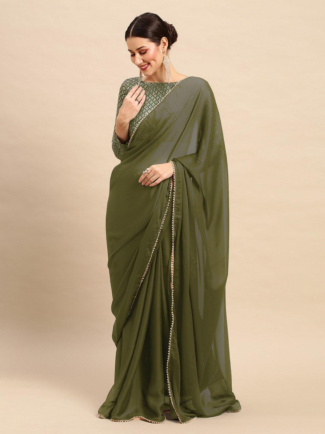 anouk embellished boarder with sequinned blouse saree