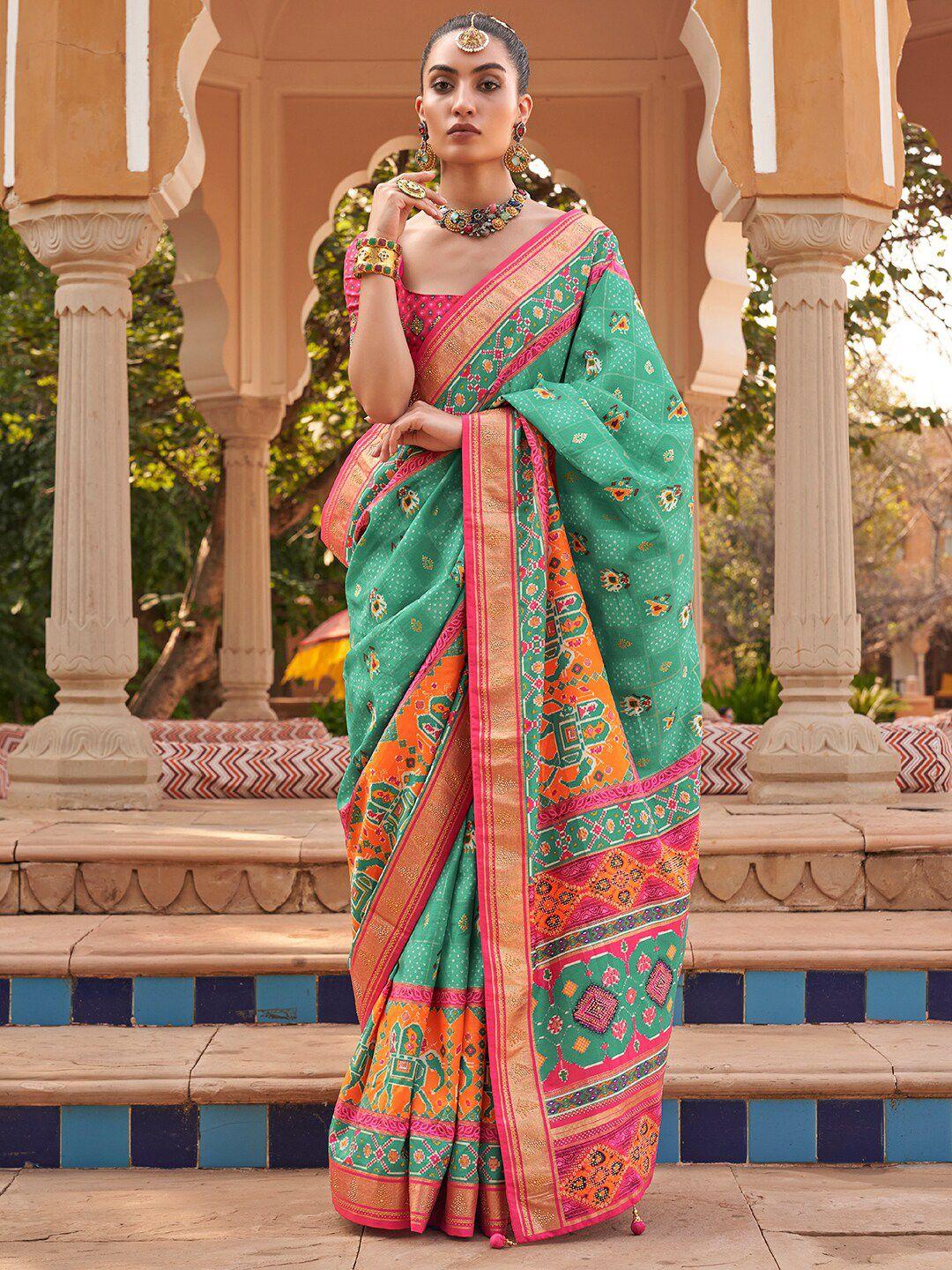 anouk embellished ethnic motifs silk blend patola saree