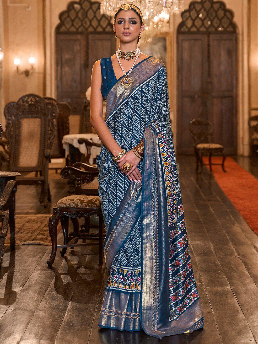 anouk embellished geometric motifs woven design pochampally saree