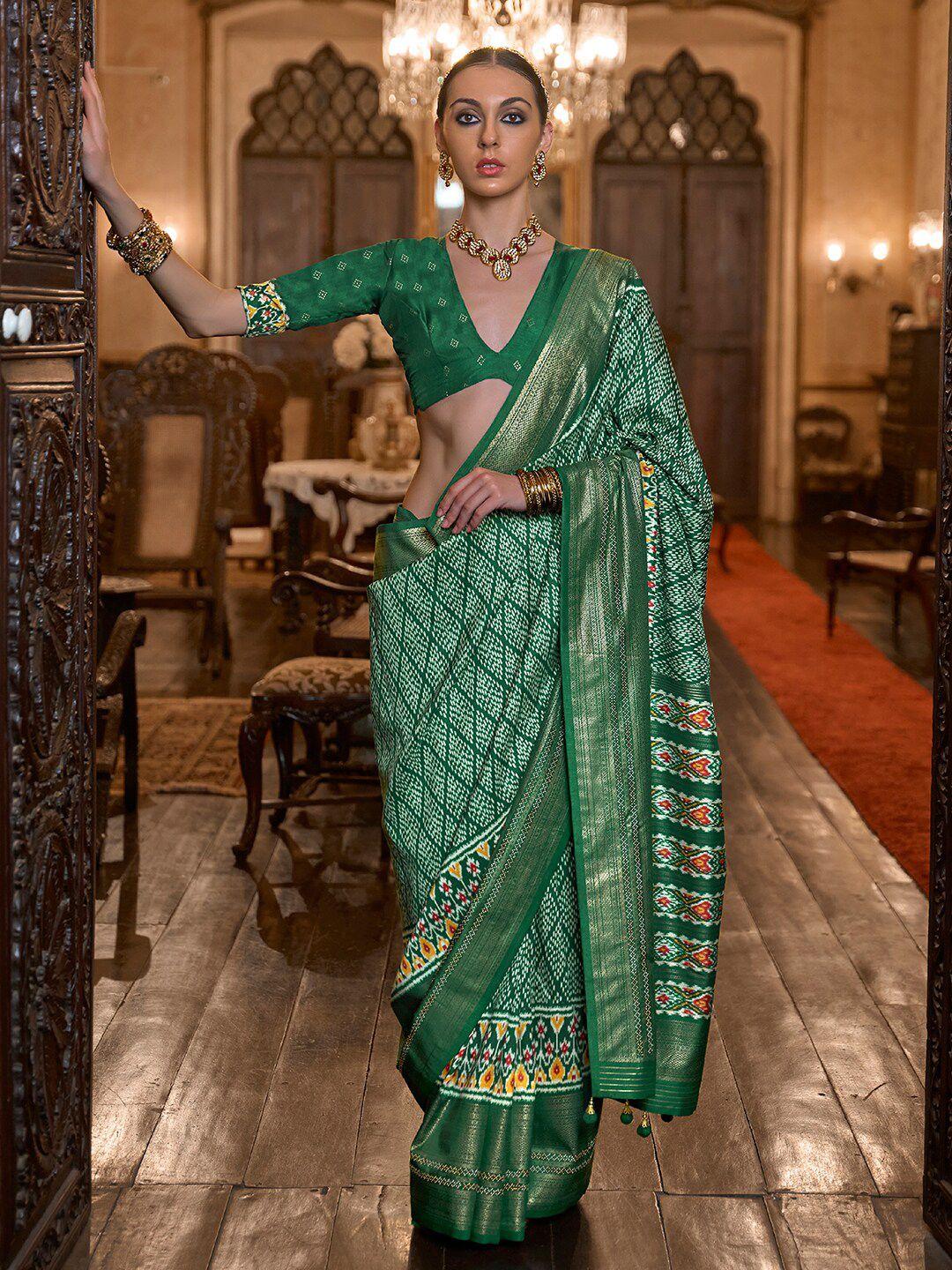 anouk embellished geometric motifs woven design pochampally saree