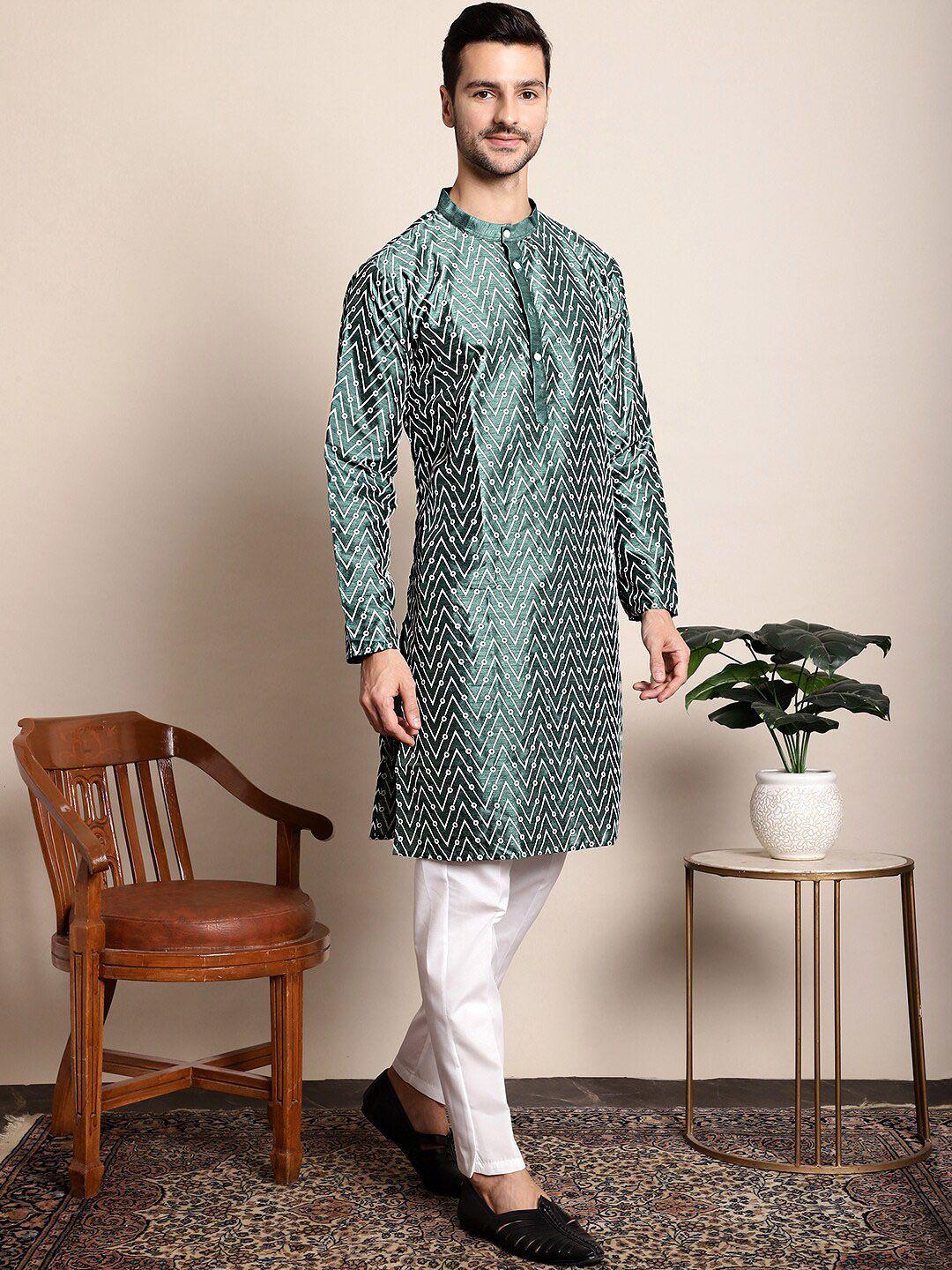 anouk embroidered band collar silk cotton kurta