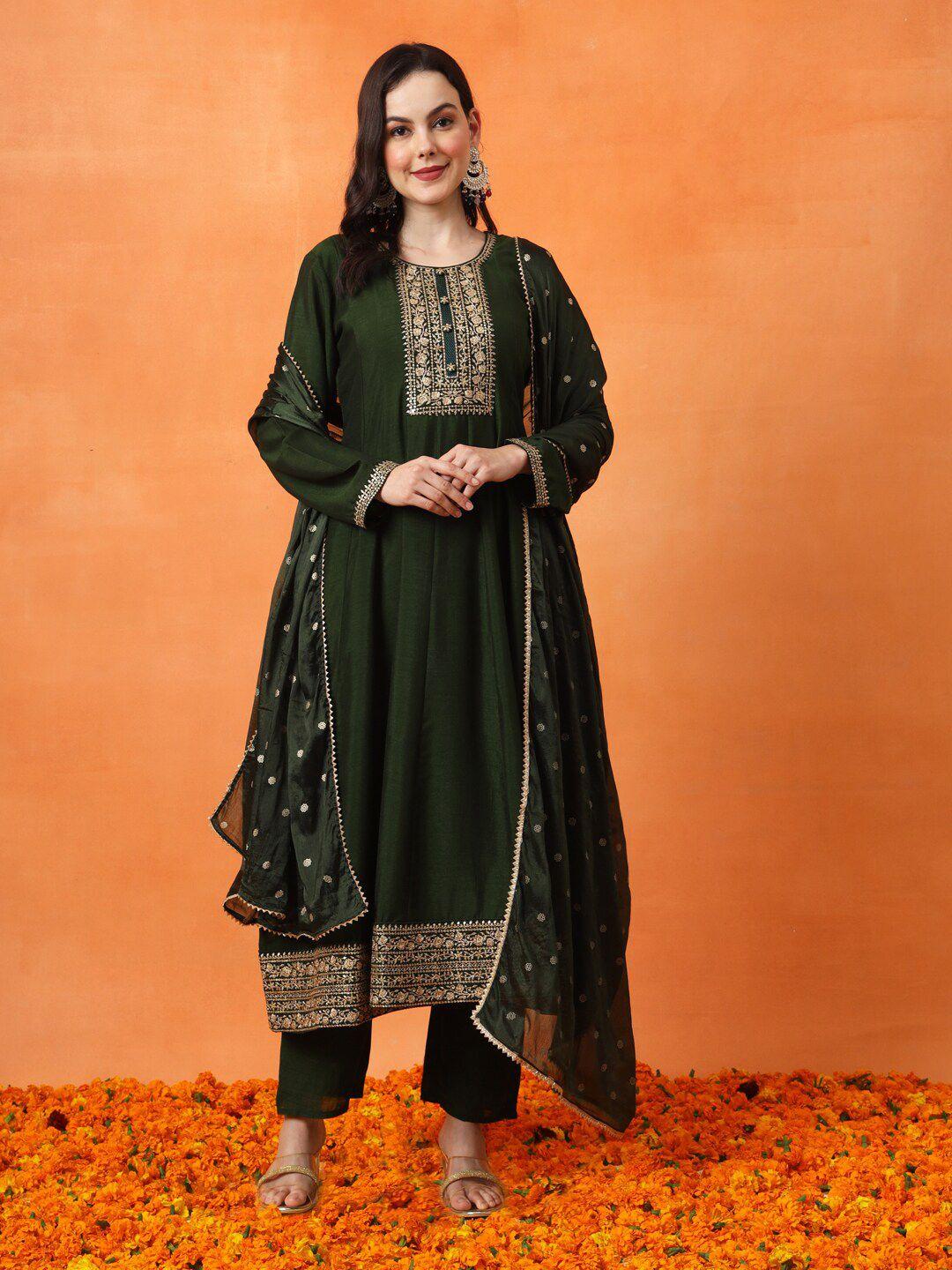 anouk embroidered empire kurta with trousers & dupatta