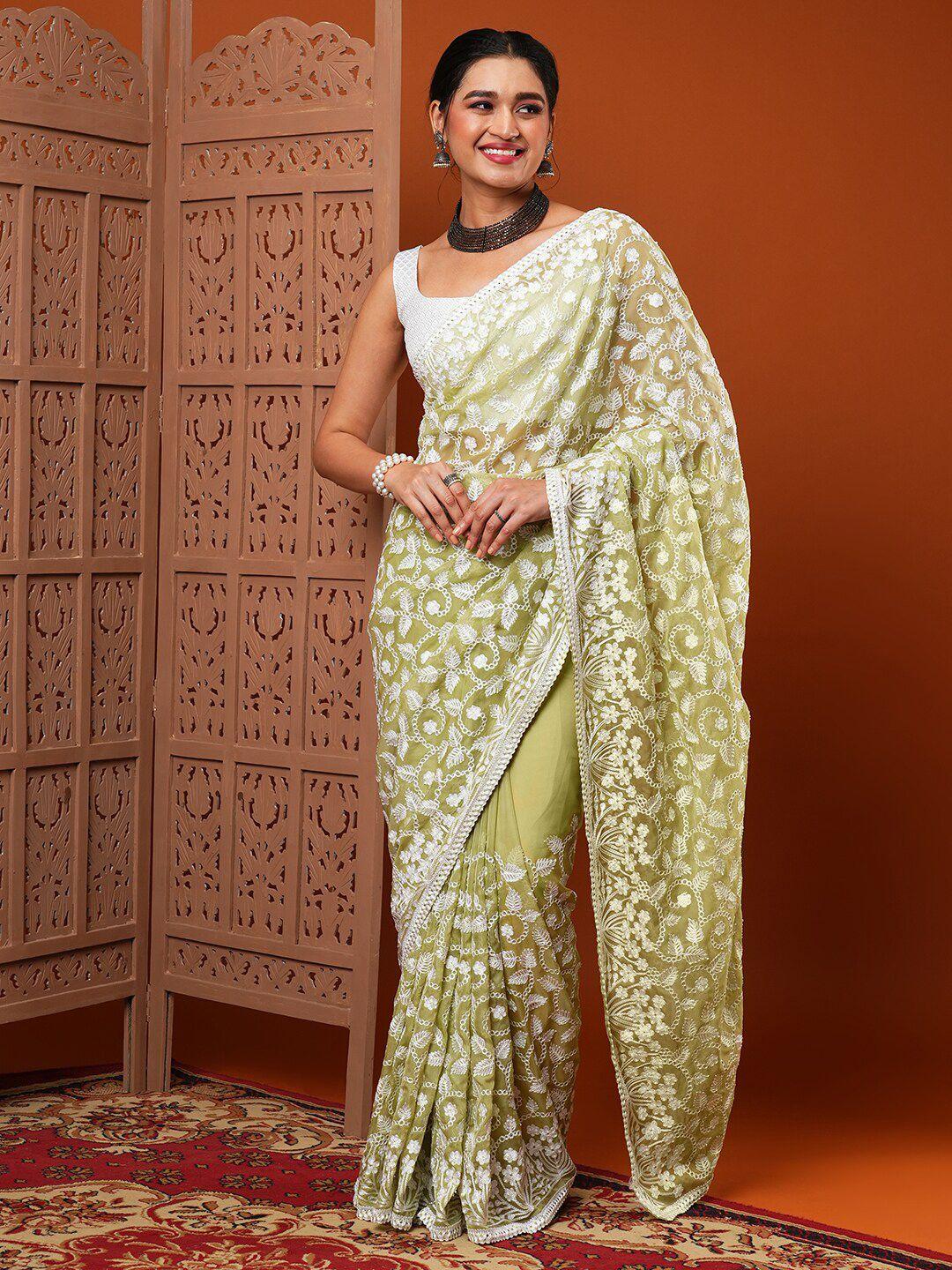 anouk embroidered ethnic motifs organza saree