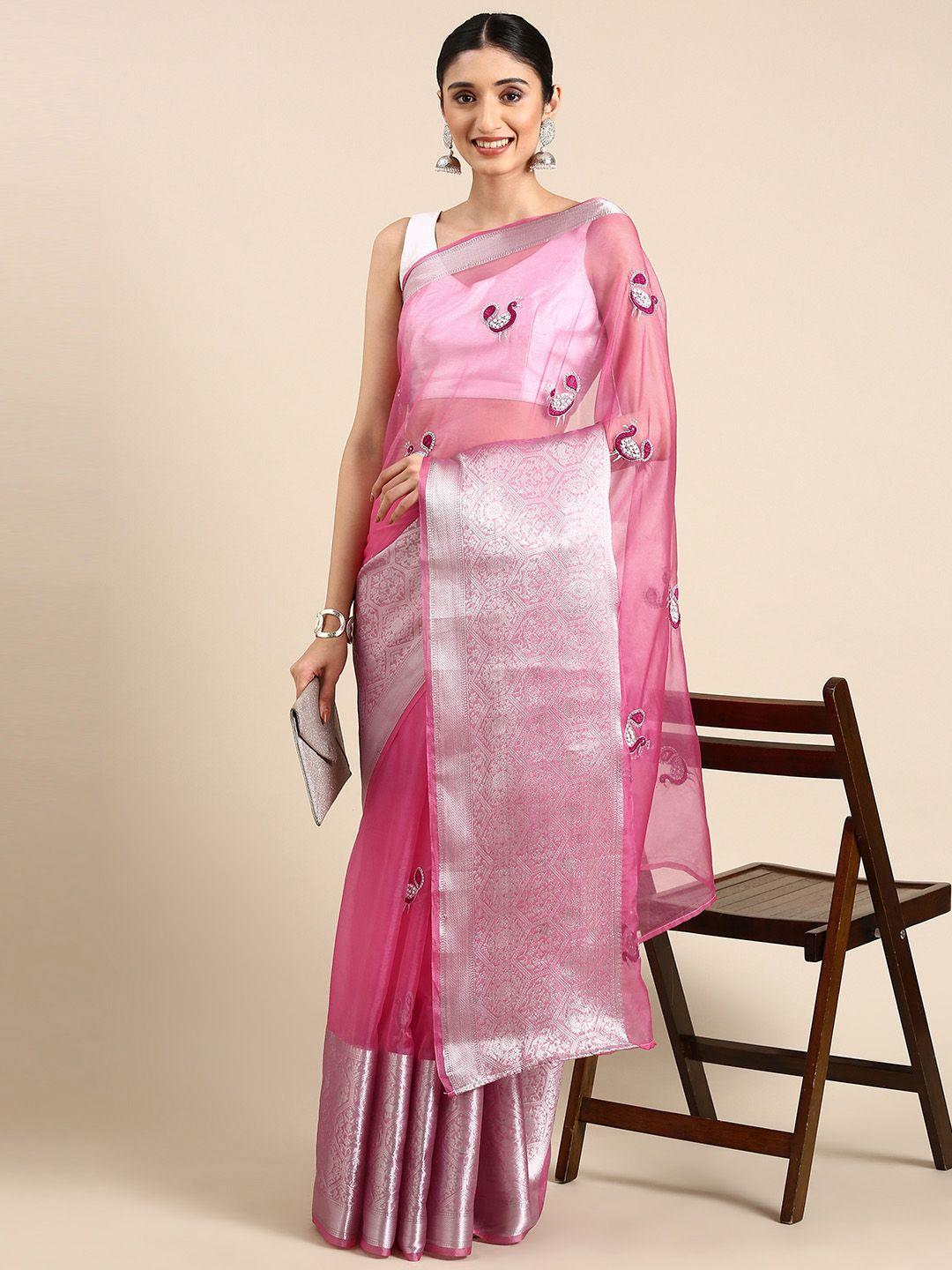 anouk embroidered ethnic motifs zari silk blend saree