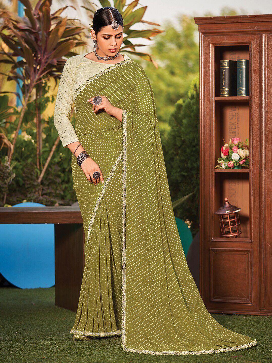 anouk embroidered pure georgette bandhani saree