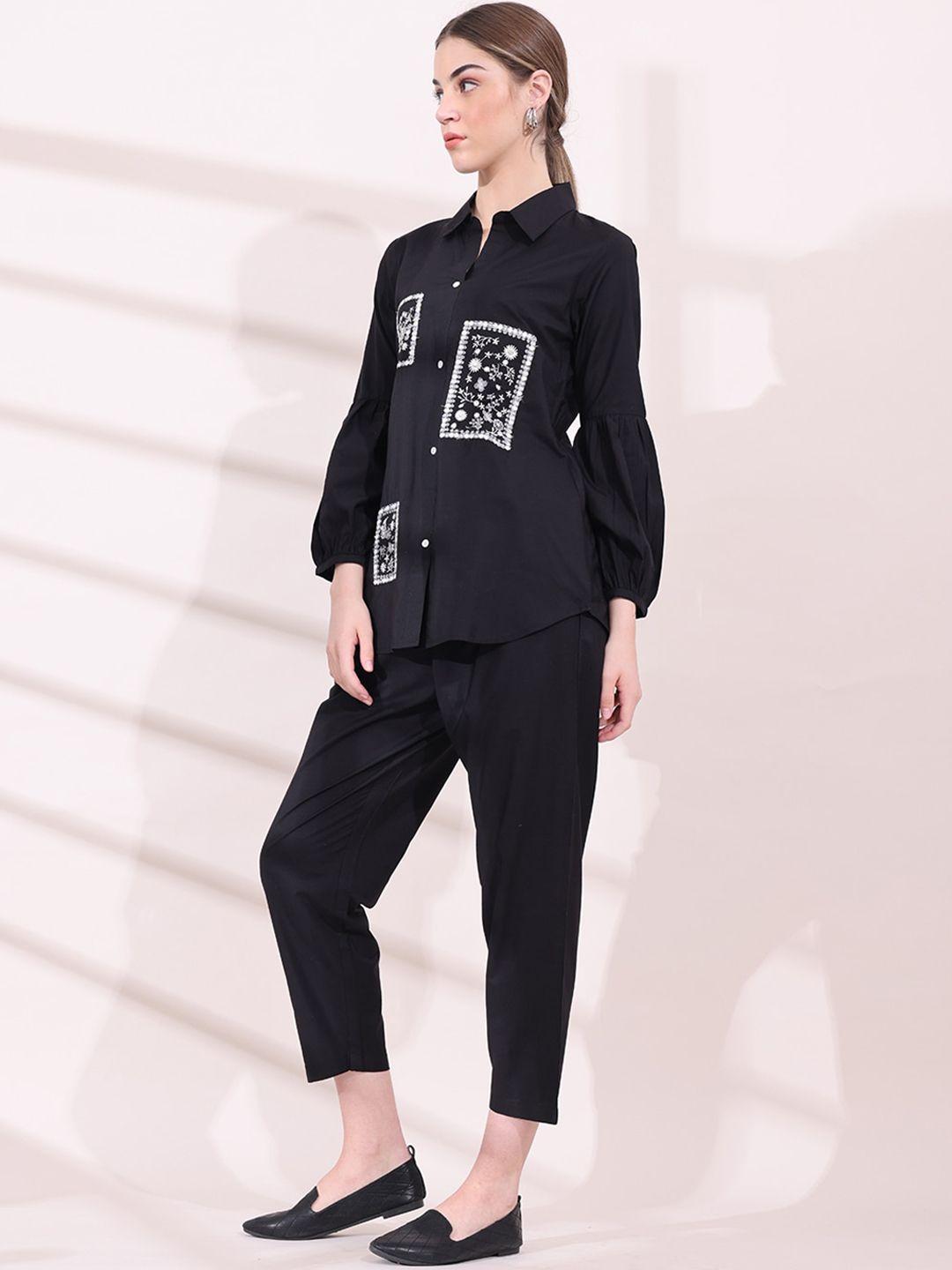 anouk embroidered shirt with trousers co-ords