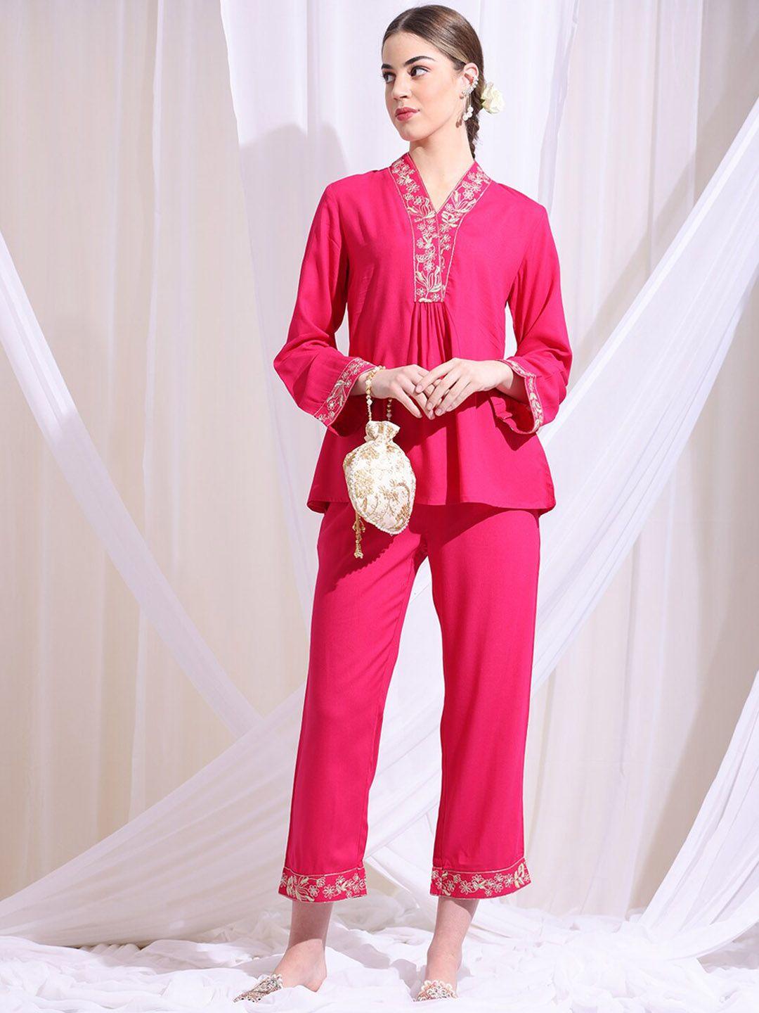 anouk embroidered straight top & trouser