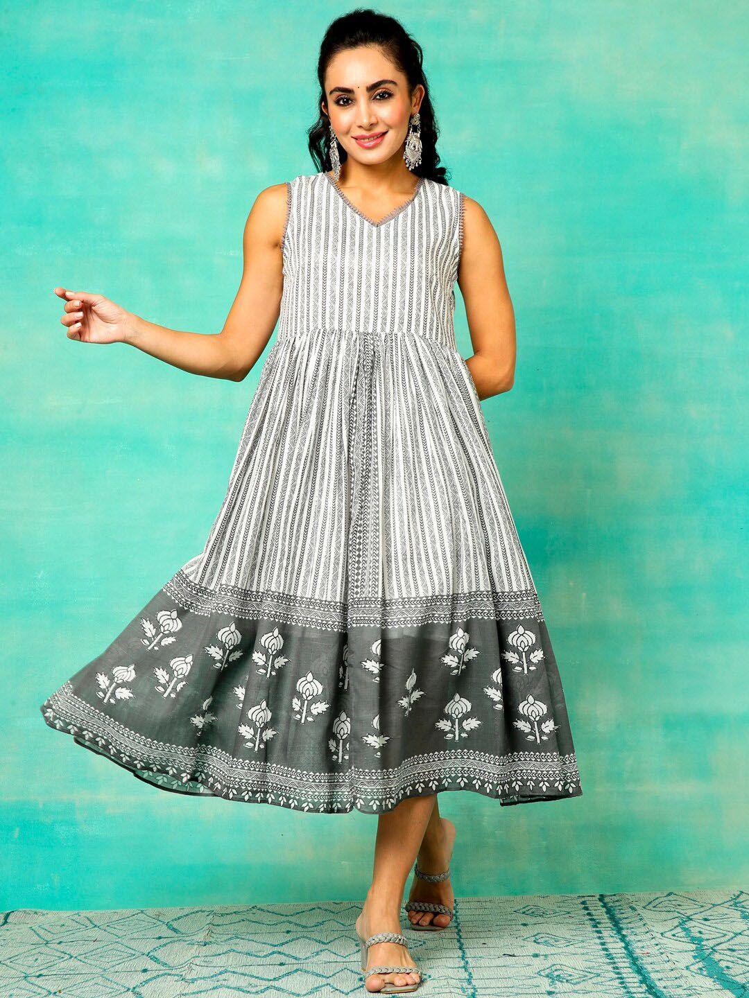 anouk ethnic motif printed cotton fit & flare dress