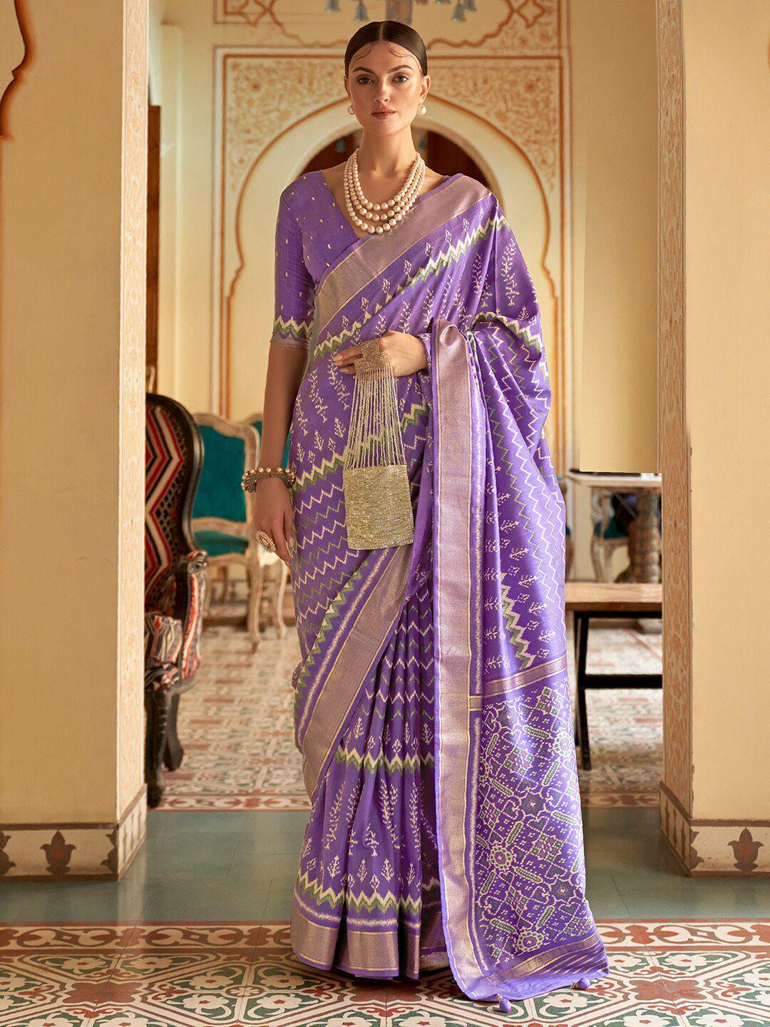 anouk ethnic motif printed zari ikat saree