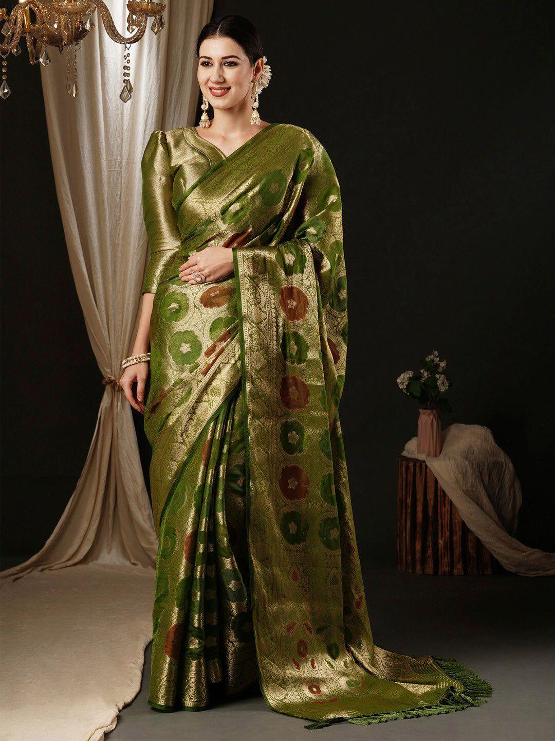 anouk ethnic motif woven design organza banarasi zari saree