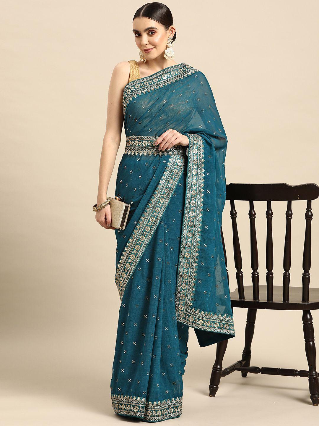 anouk ethnic motifs beads & stones belted saree