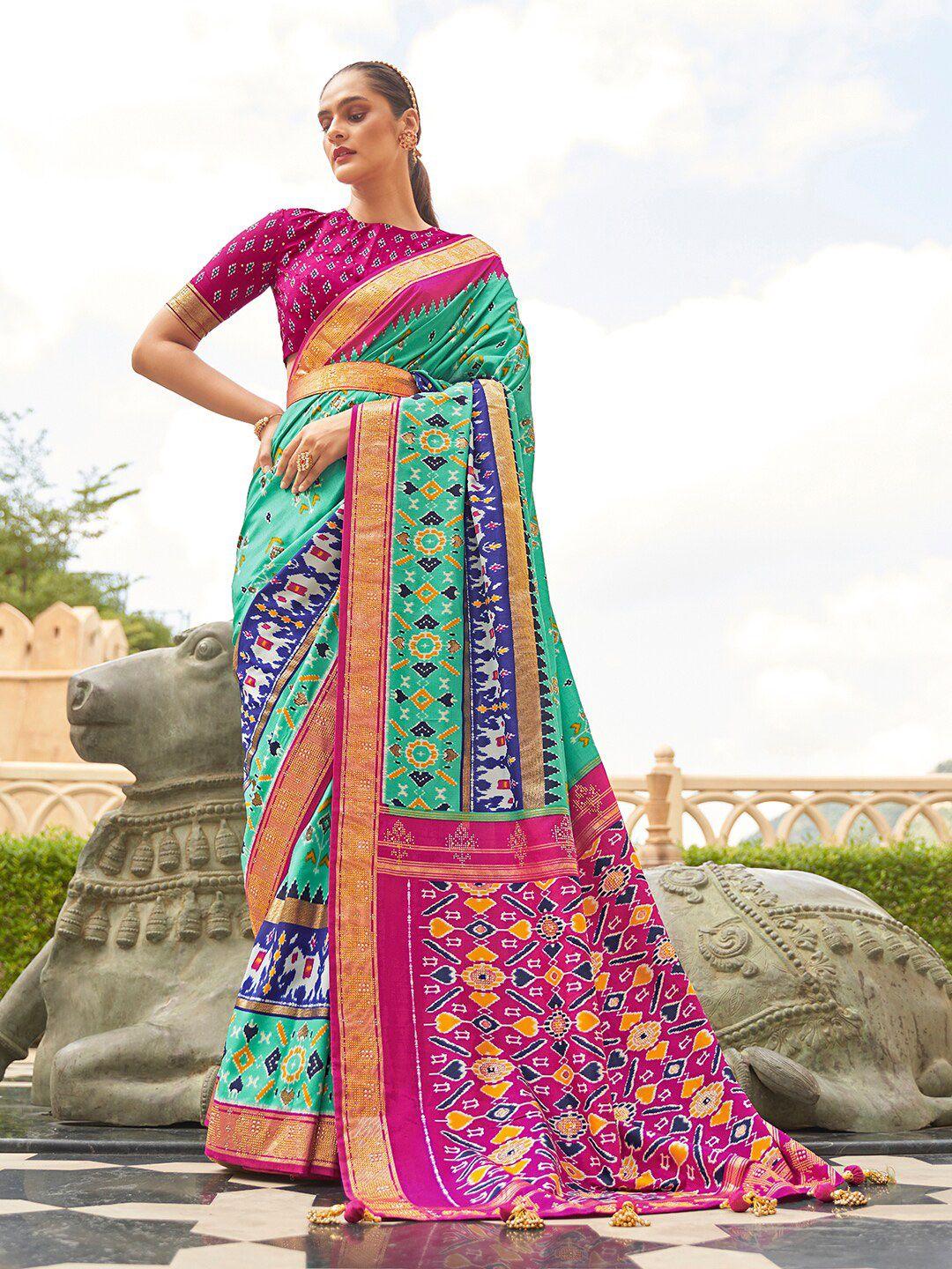 anouk ethnic motifs beads and stones pochampally saree