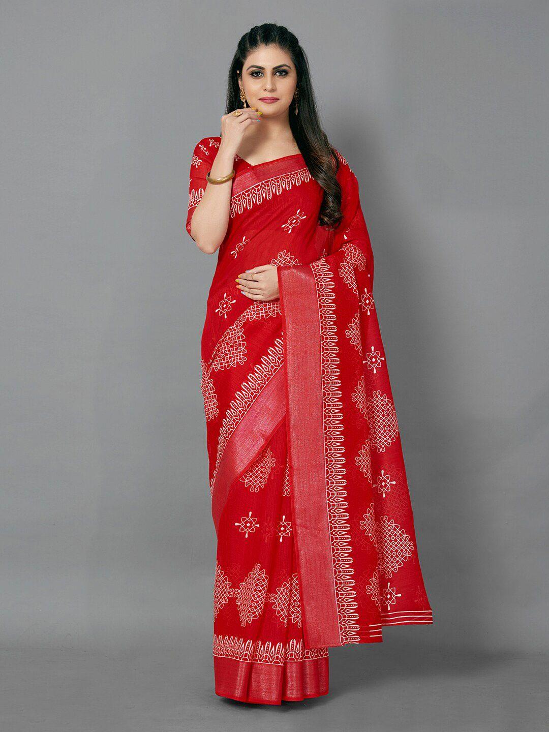 anouk ethnic motifs block printed zari saree