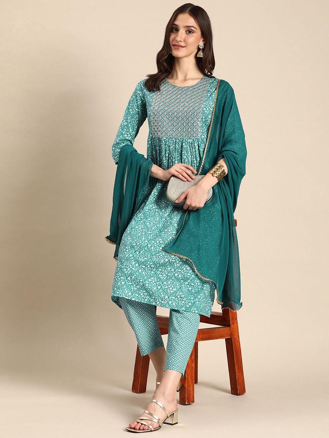 anouk ethnic motifs embellished pure cotton kurta with trousers & dupatta
