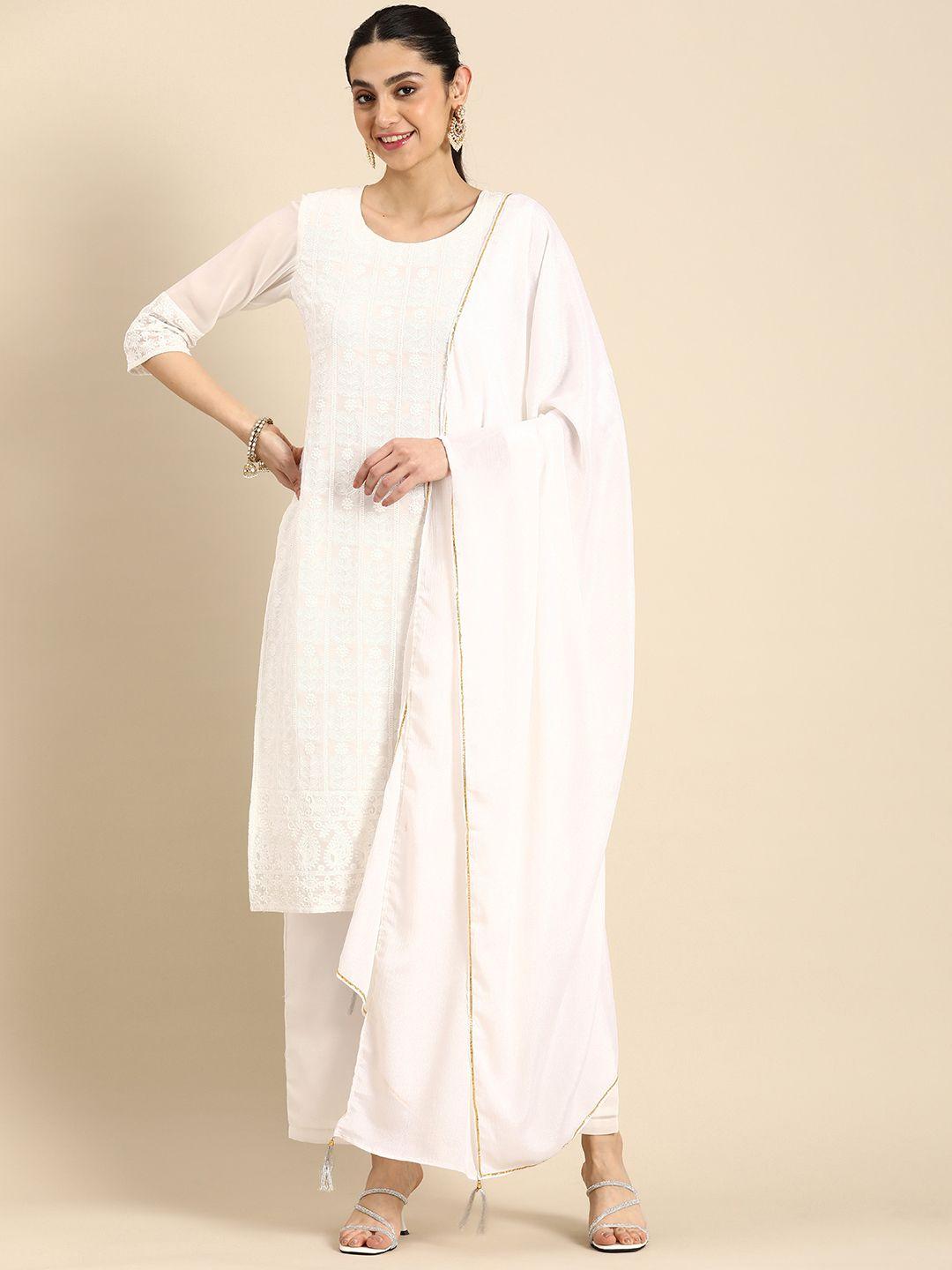 anouk ethnic motifs embroidered chikankari kurta with palazzos & with dupatta