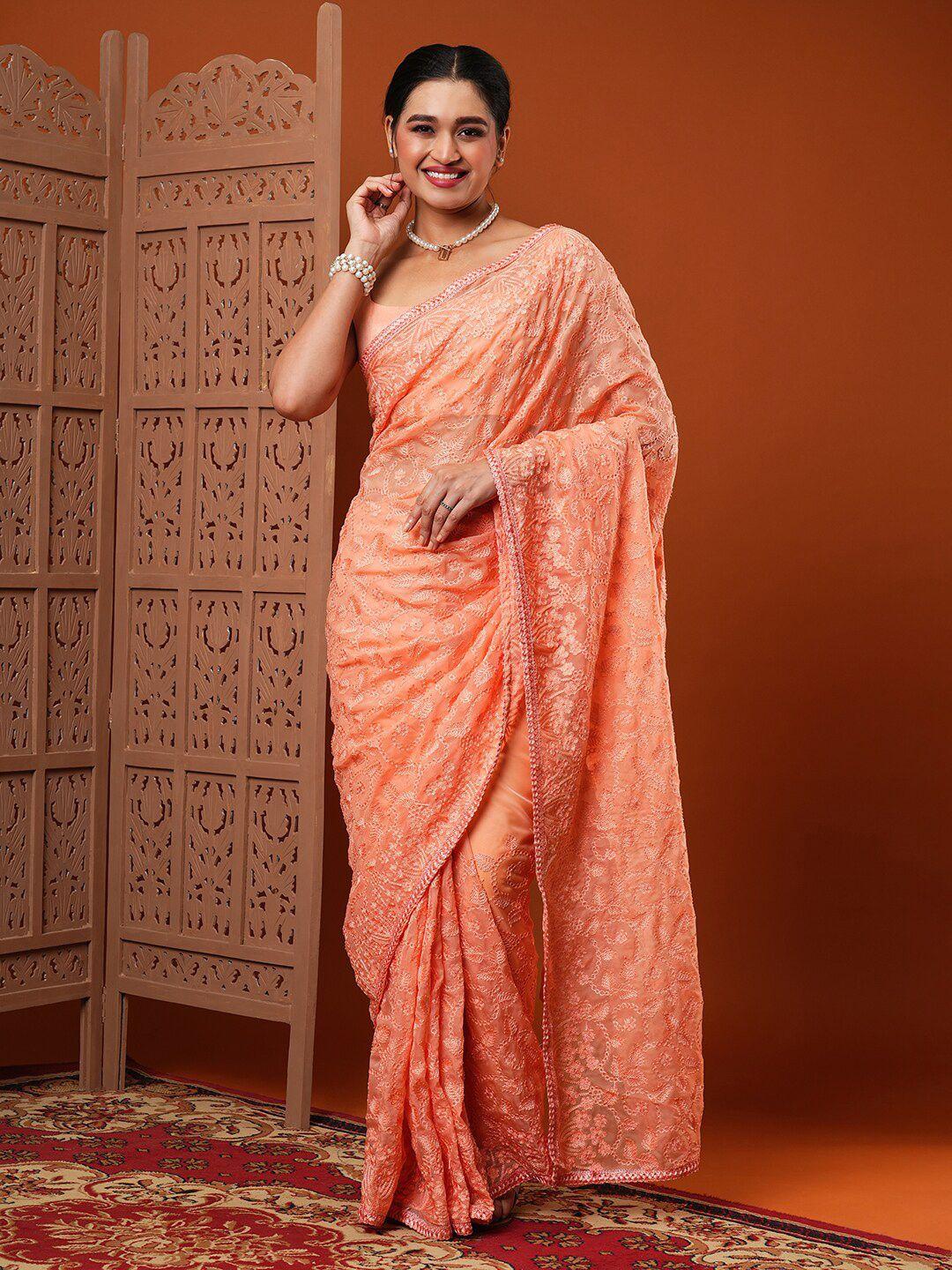 anouk ethnic motifs embroidered organza saree