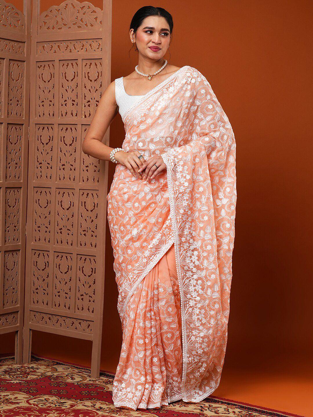 anouk ethnic motifs embroidered organza saree