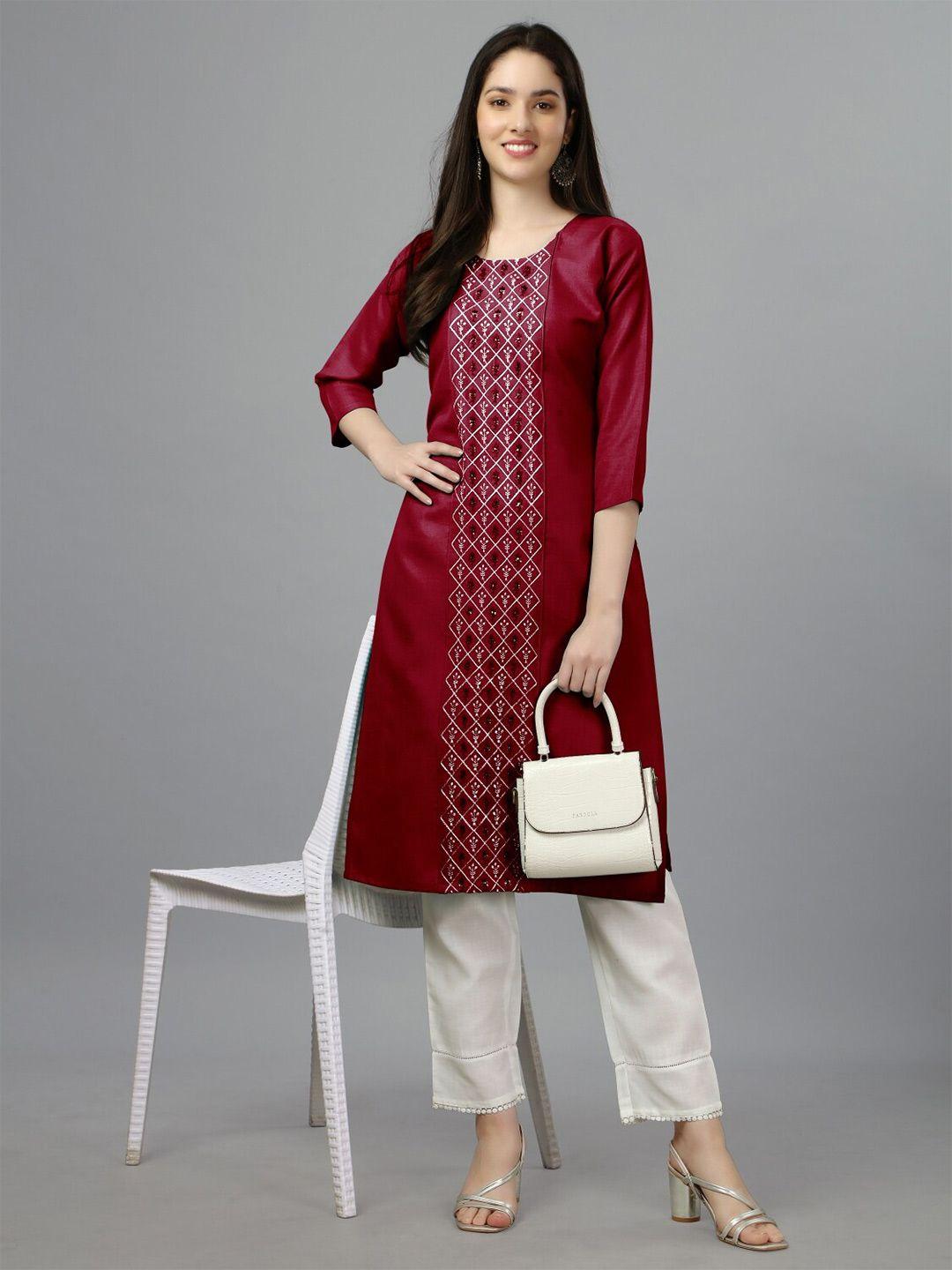 anouk ethnic motifs embroidered regular sequined straight kurta