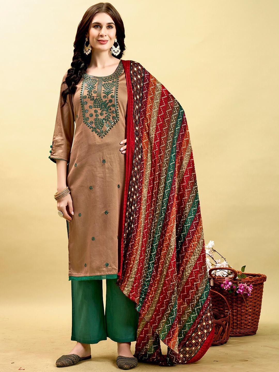 anouk ethnic motifs embroidered sequinned straight kurta with palazzos & dupatta