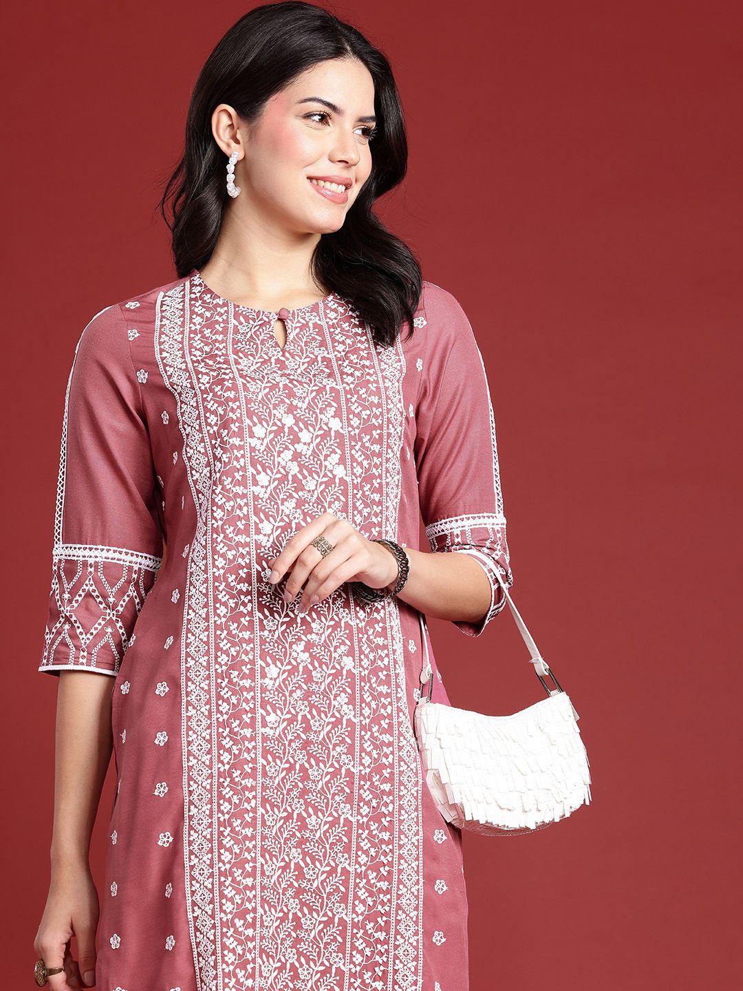 anouk ethnic motifs embroidered sequinned straight kurta