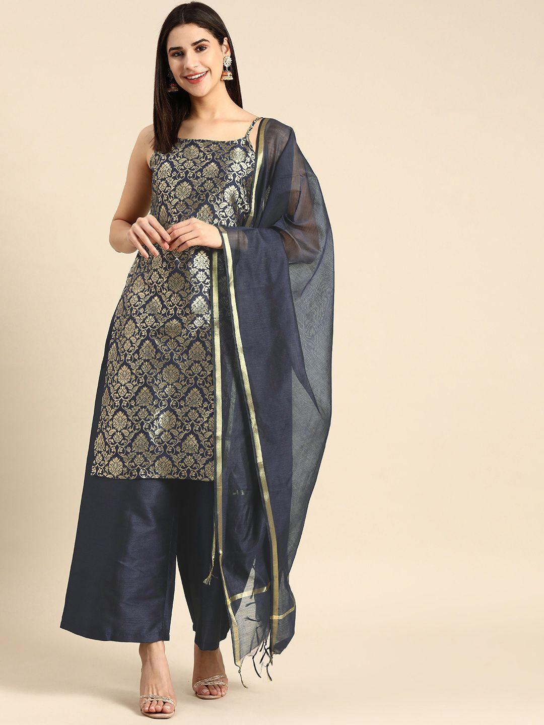 anouk ethnic motifs embroidered shoulder straps kurta with palazzos & with dupatta