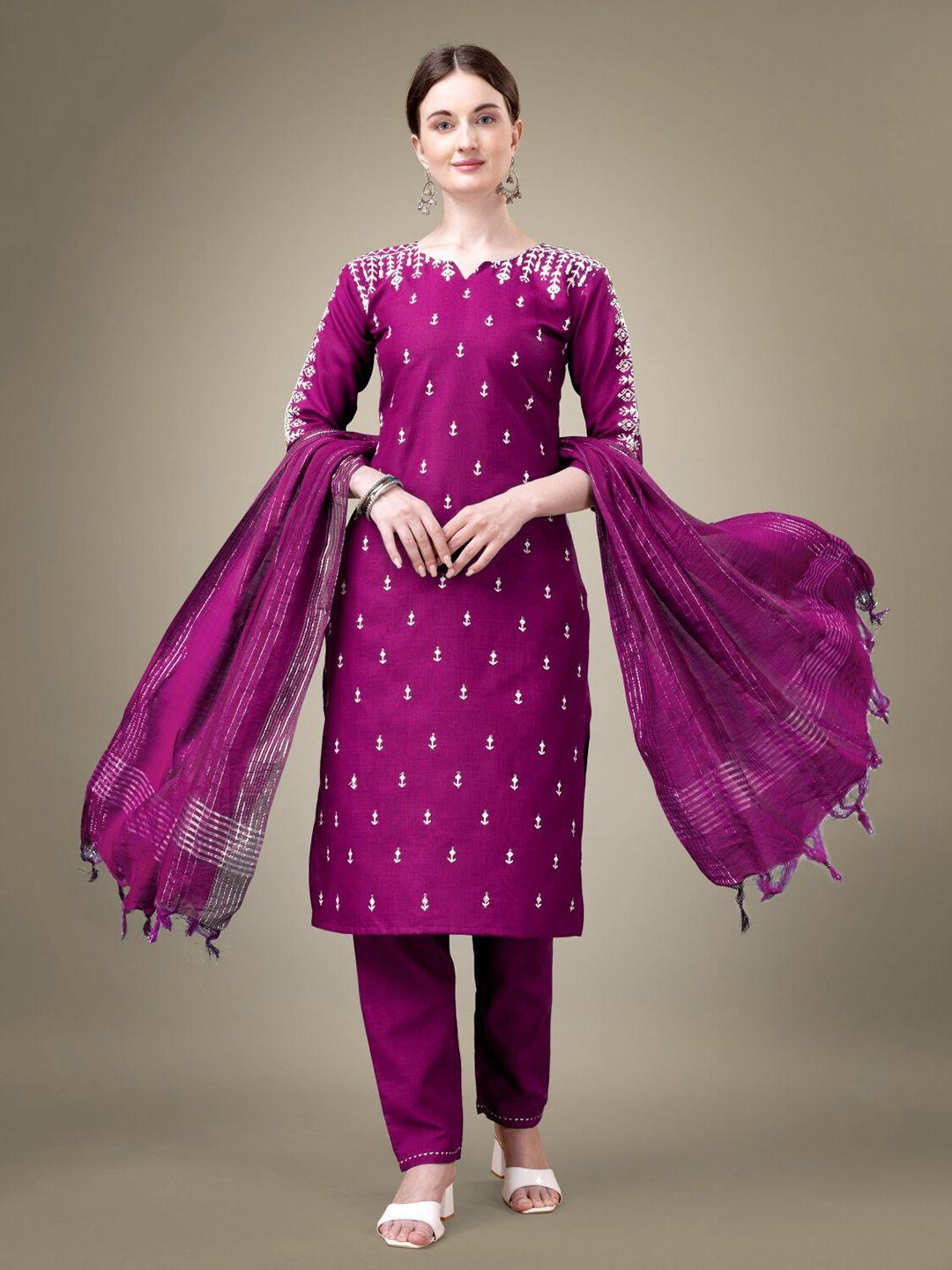 anouk ethnic motifs embroidered straight kurta with trousers & dupatta