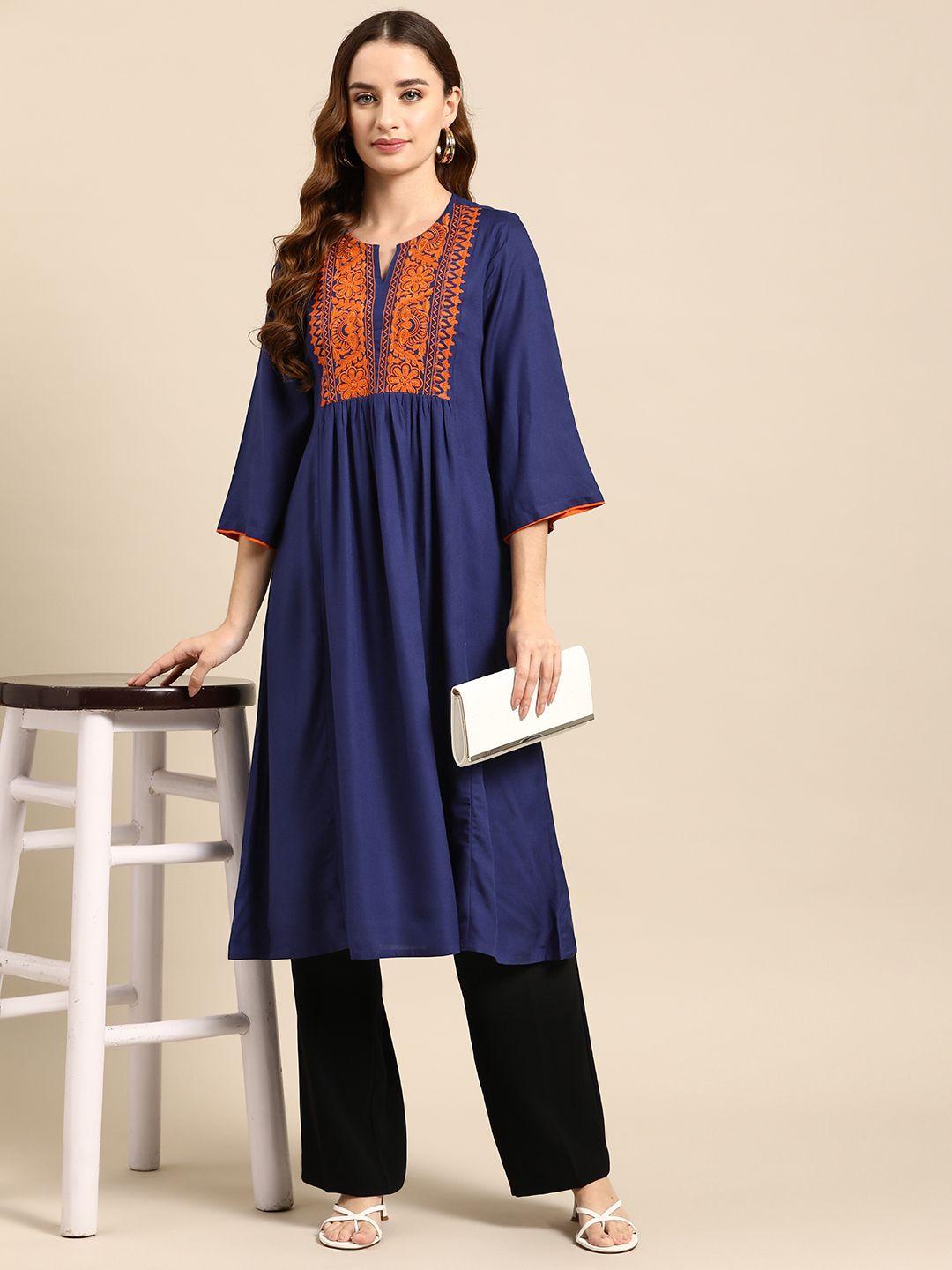 anouk ethnic motifs embroidered yoke design kurta