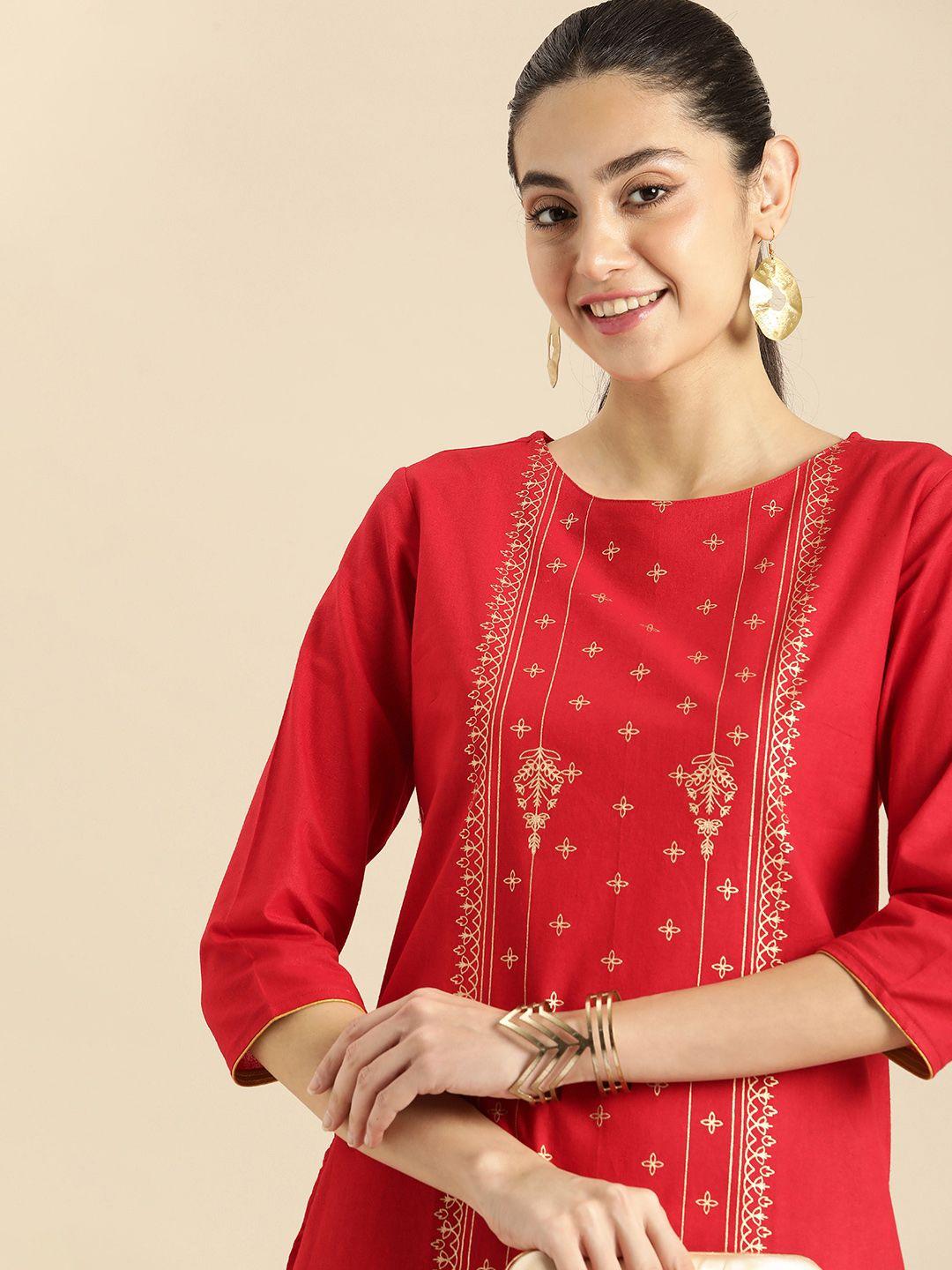 anouk ethnic motifs foil printed kurta