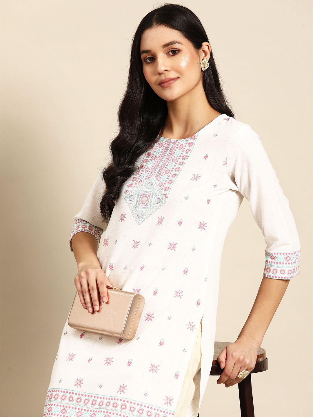 anouk ethnic motifs foil printed pure cotton kurta