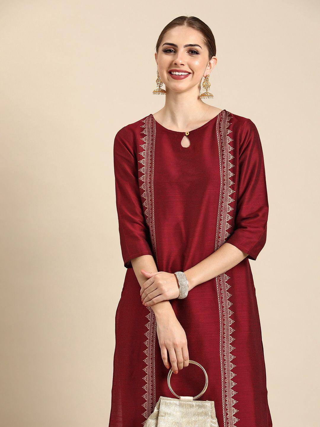 anouk ethnic motifs foil printed regular keyhole neck kurta with trousers