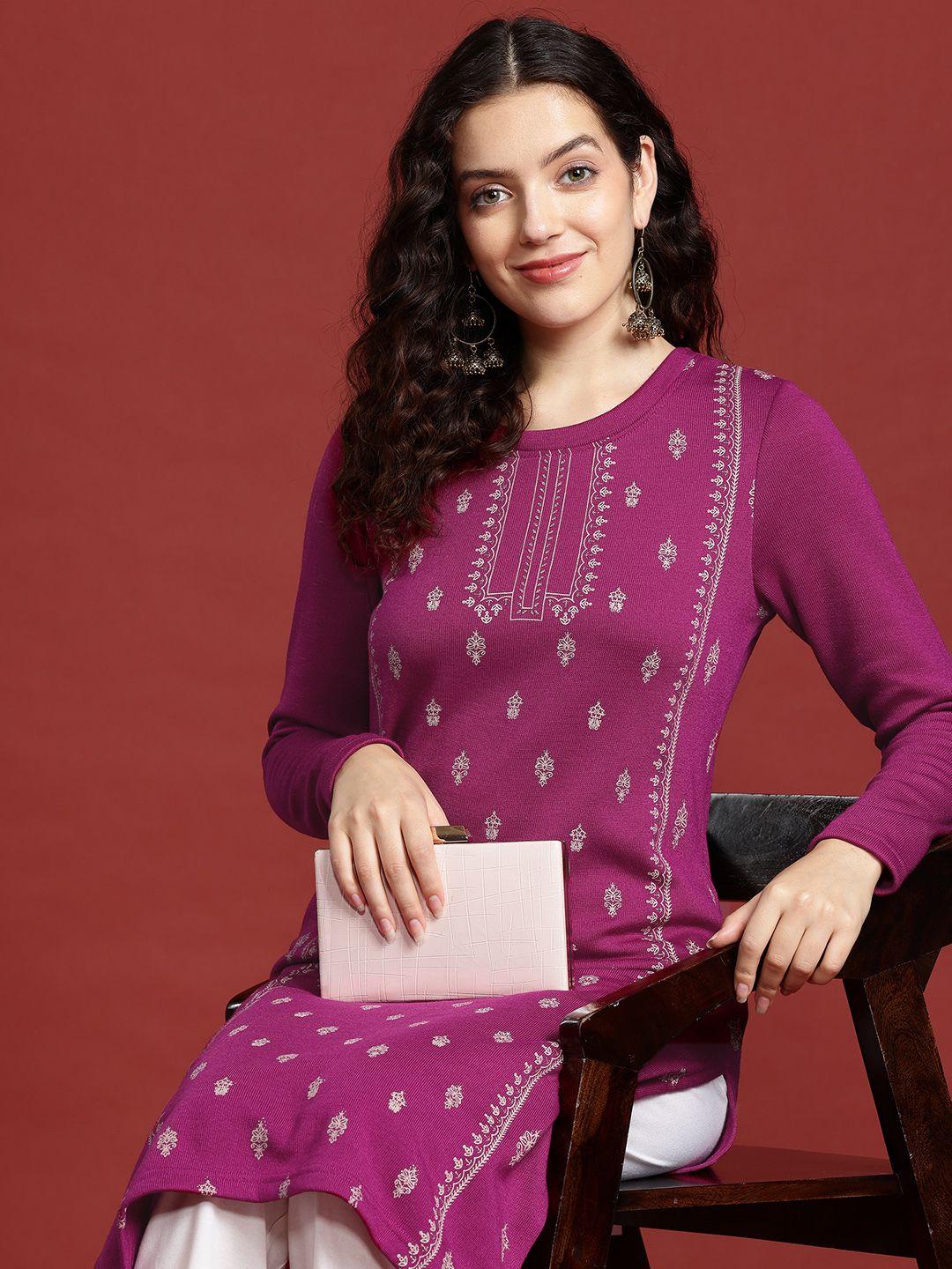 anouk ethnic motifs print knitted winter kurta