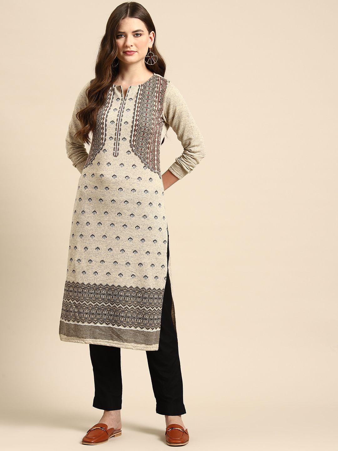 anouk ethnic motifs print straight winter kurta