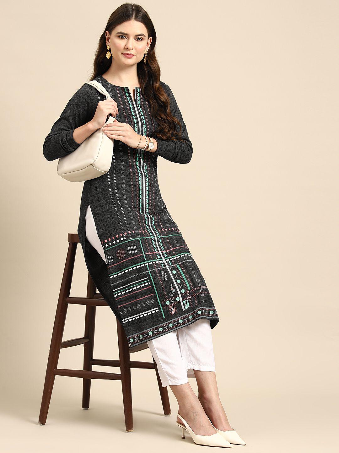 anouk ethnic motifs print straight winter kurta