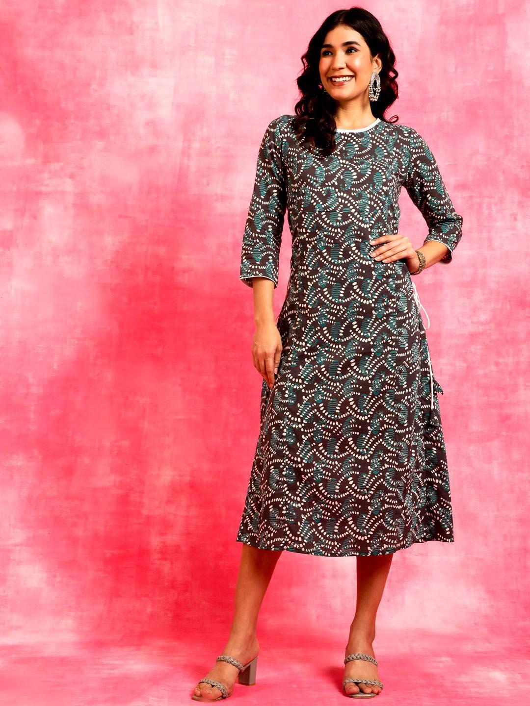 anouk ethnic motifs printed a-line dress