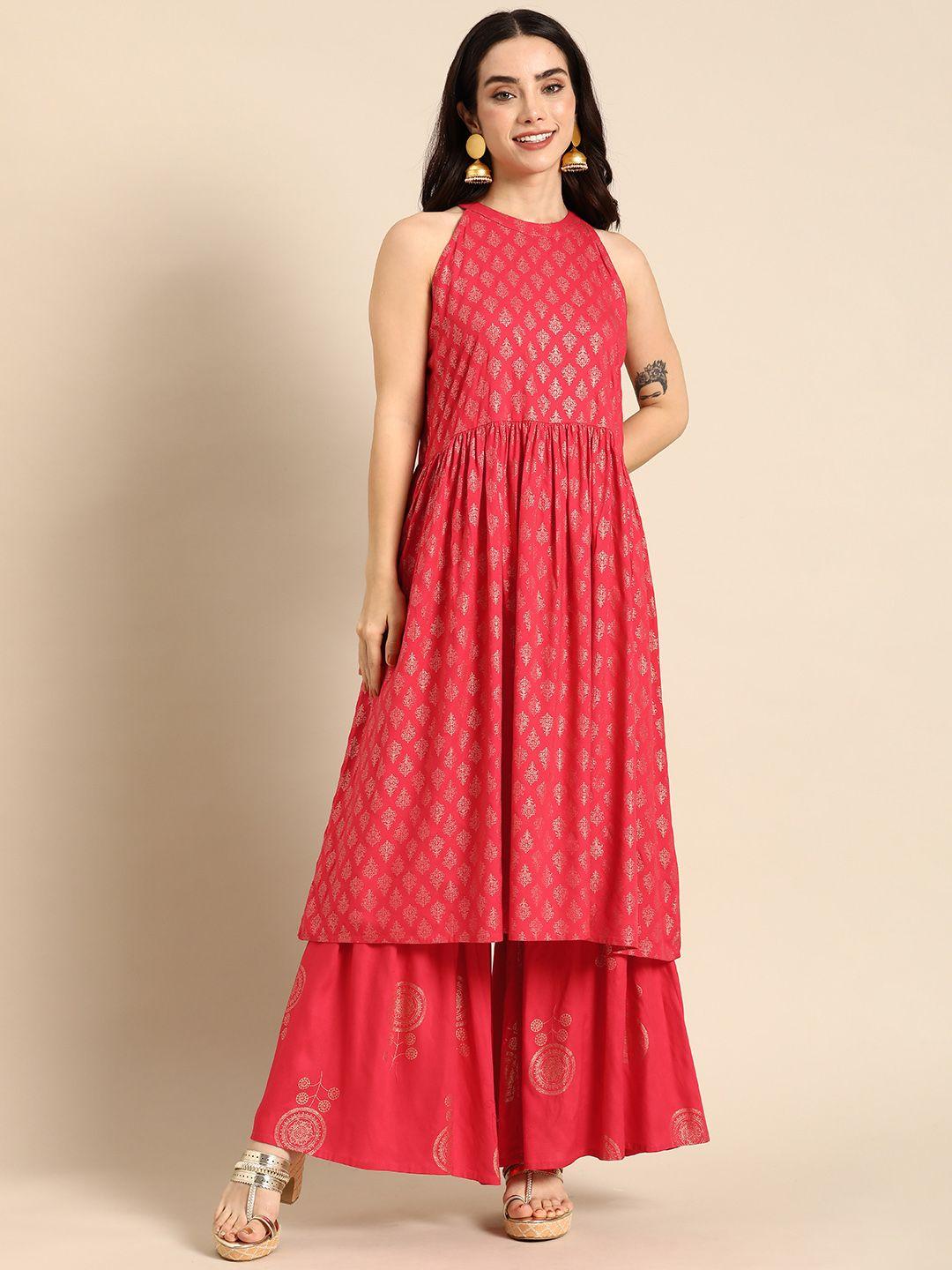 anouk ethnic motifs printed a-line flared kurta with sharara