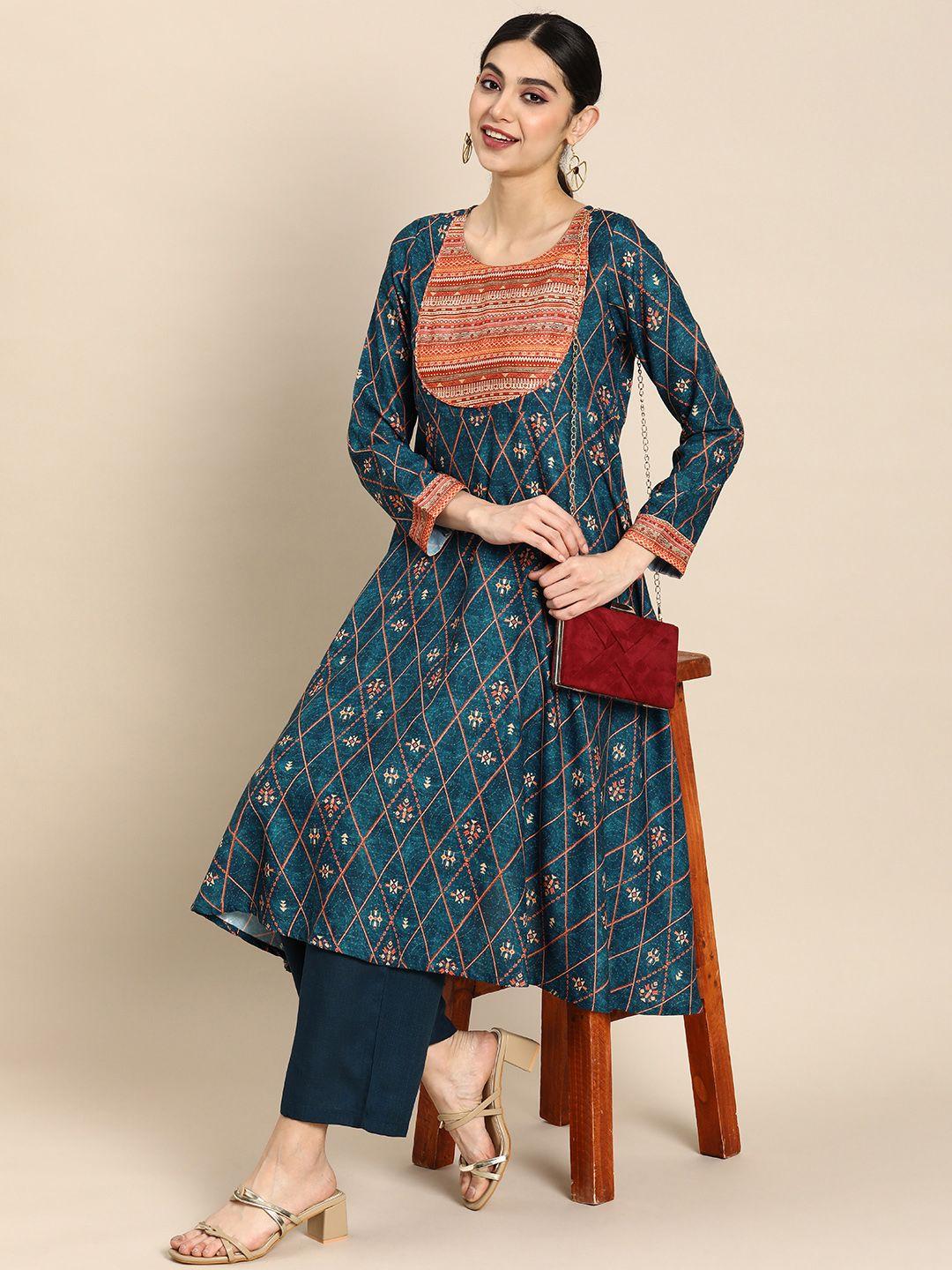 anouk ethnic motifs printed a-line kurta with palazzos