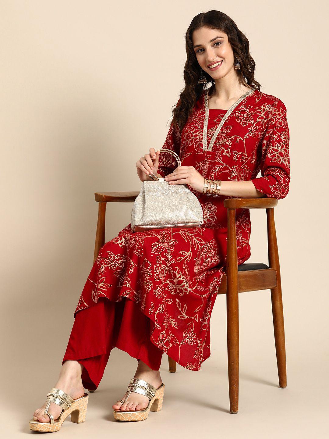 anouk ethnic motifs printed a-line kurta with palazzos