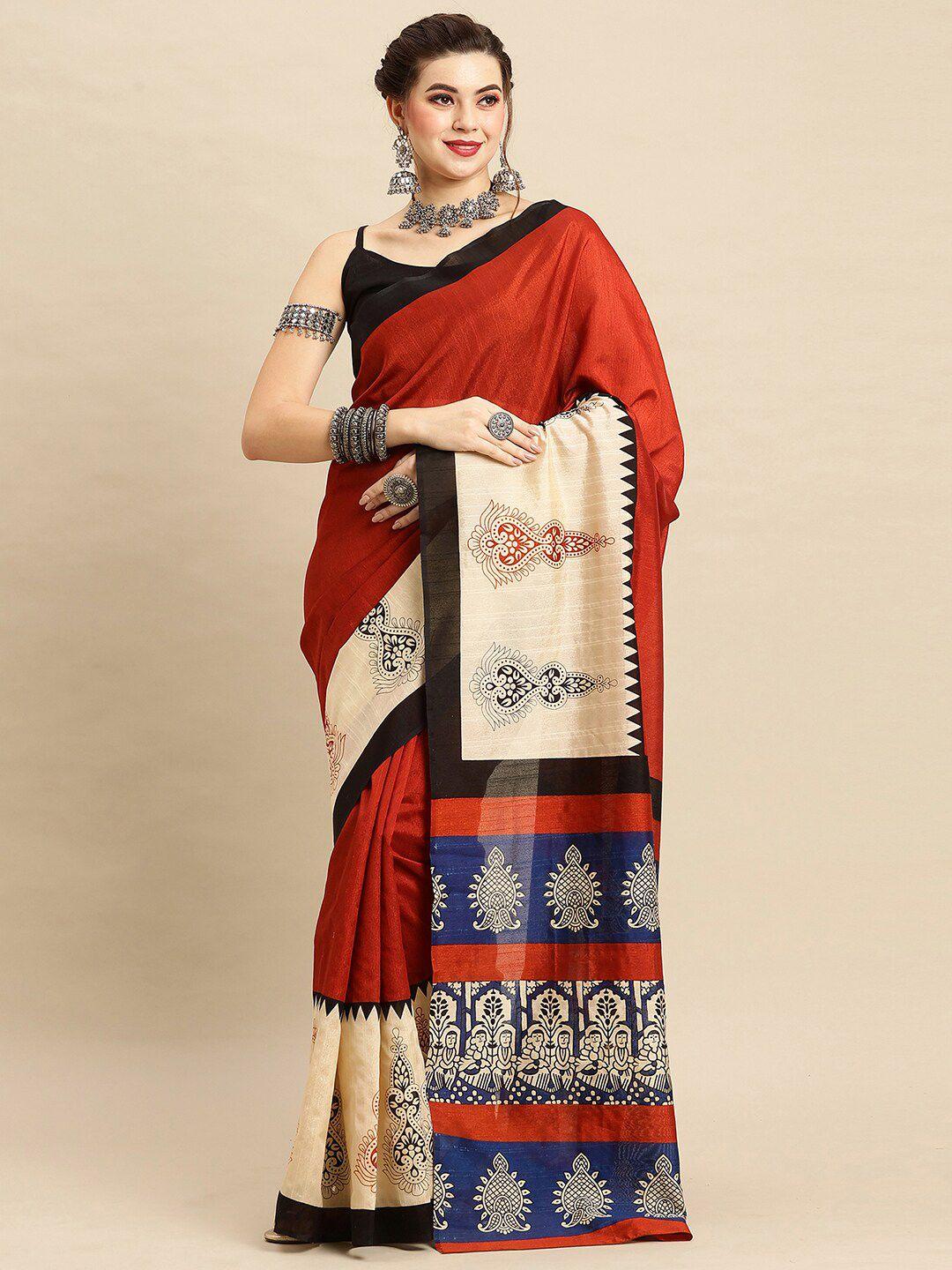 anouk ethnic motifs printed art silk bhagalpuri saree