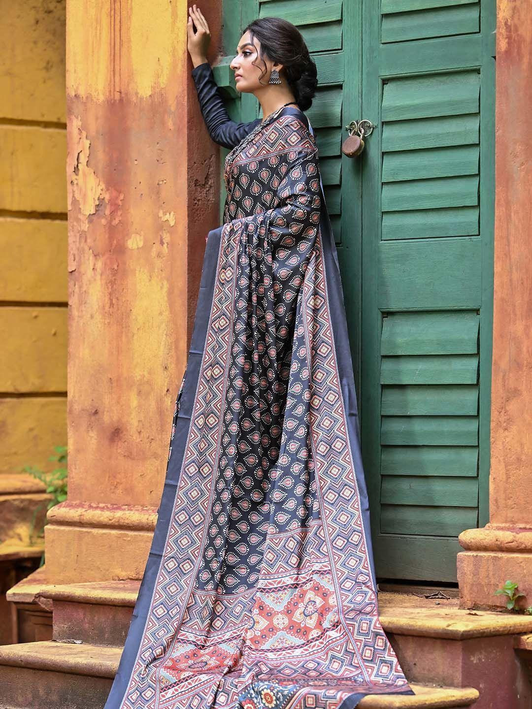 anouk ethnic motifs printed art silk saree