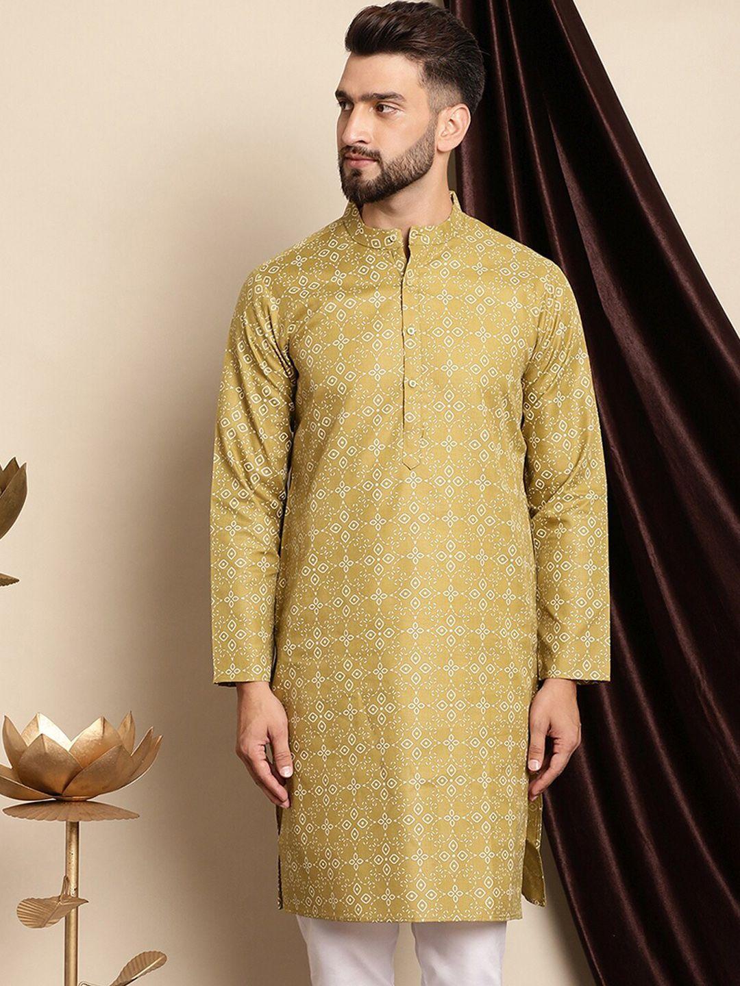 anouk ethnic motifs printed band collar cotton regular kurta