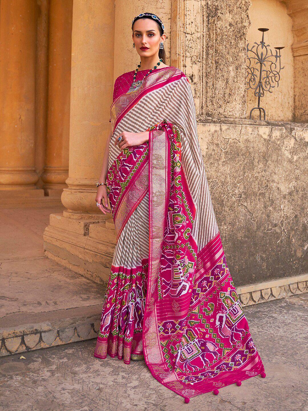 anouk ethnic motifs printed beads and stones embellished patola saree